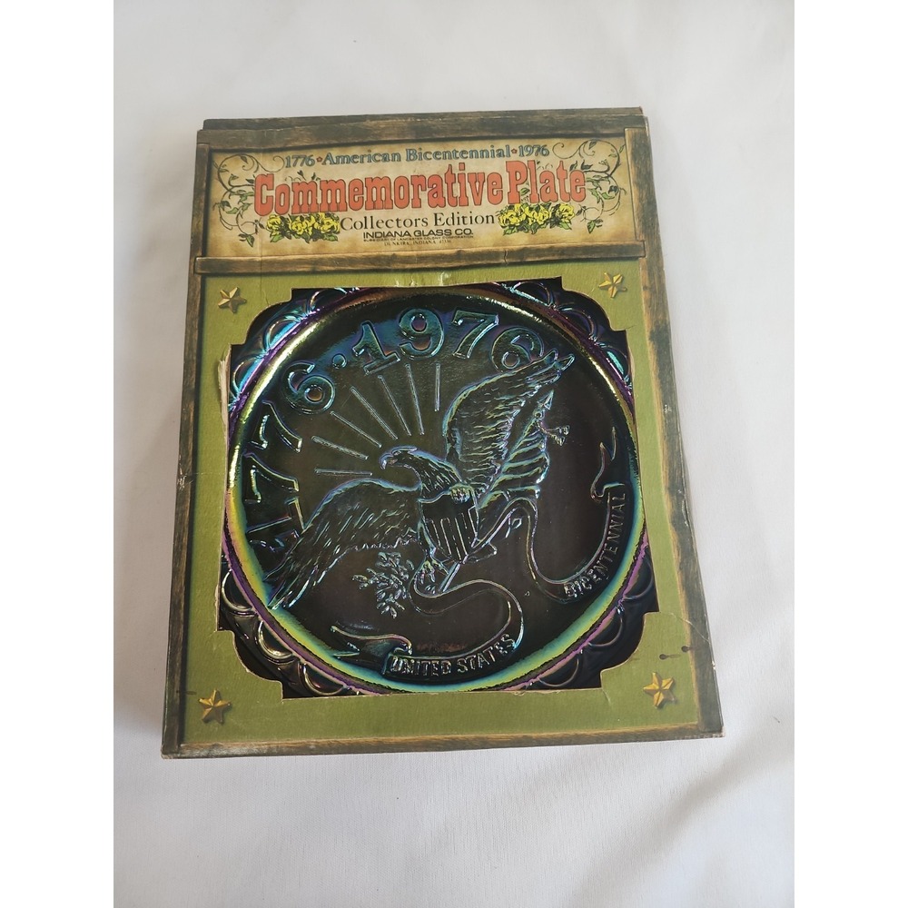 1776-1976 American Bicentennial Commemorative Plate Indiana Carnival Glass New
